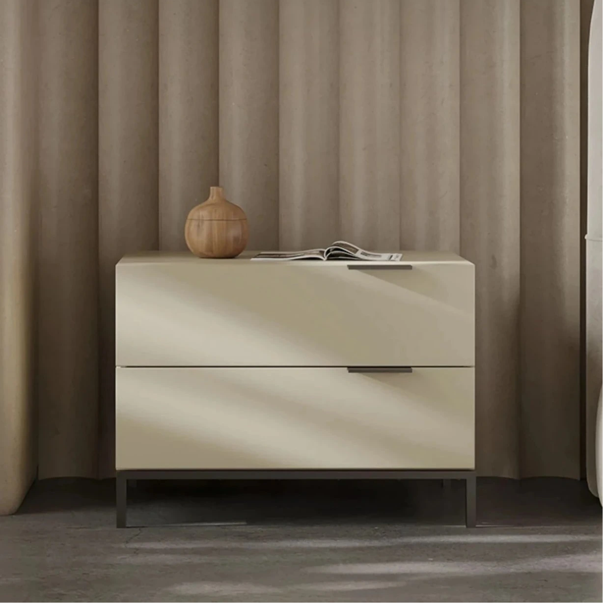 Stylish Modern Bedside Cupboard in Durable Density Board and Solid Wood – Sleek Nightstand for Your Bedroom Storage Needs fjd-4729