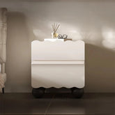 Chic White Bedside Cupboard with Stylish Scalloped Design and Black Ball Feet - Modern Density Board Pine Furniture fjd-4736