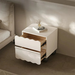 Chic White Bedside Cupboard with Stylish Scalloped Design and Black Ball Feet - Modern Density Board Pine Furniture fjd-4736