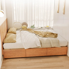 Minimalistic Ash Wood Bed Frame Queen Size Bed with Storage - Functional Design for Bedroom  fjjj-1657