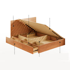 Minimalistic Ash Wood Bed Frame Queen Size Bed with Storage - Functional Design for Bedroom  fjjj-1657