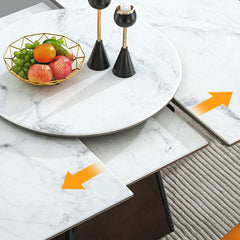 Square Extendable Dining Table with Rotatable Disc - Ceramic Top & Plywood Pedestal for 6-8 Seaters fjnl-1580