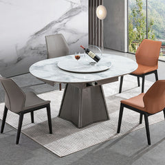 Square Extendable Dining Table with Rotatable Disc - Ceramic Top & Plywood Pedestal for 6-8 Seaters fjnl-1580
