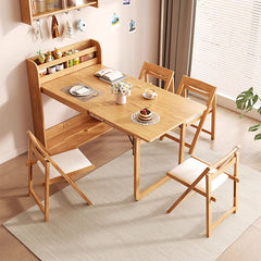 Modern Extendable Dining Table with Storage & 2 Natural Folding Dining Chairs Solid Wood fjnl-1590