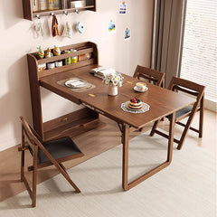 Modern Extendable Dining Table with Storage & 2 Natural Folding Dining Chairs Solid Wood fjnl-1590