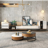 Stylish Round Coffee Table - Solid Wood & Ceramic Sintered Stone Design fjnl-2448