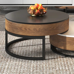 Stylish Round Coffee Table - Solid Wood & Ceramic Sintered Stone Design fjnl-2448