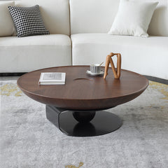 Modern Walnut Wood & Tempered Glass Coffee Table - Solid Wood and Stainless Steel Design fjx-2694