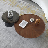 Modern Walnut Wood & Tempered Glass Coffee Table - Solid Wood and Stainless Steel Design fjx-2694