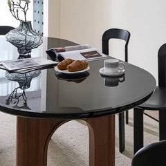 Luxurious Tempered Glass Dining Table with Oak Wood Frame for Dining Room fld-2755