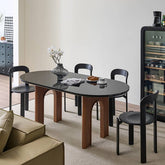 Luxurious Tempered Glass Dining Table with Oak Wood Frame for Dining Room fld-2755