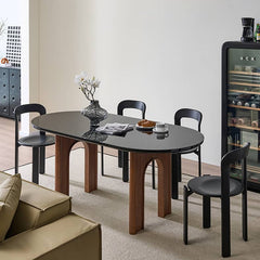 Luxurious Tempered Glass Dining Table with Oak Wood Frame for Dining Room fld-2755