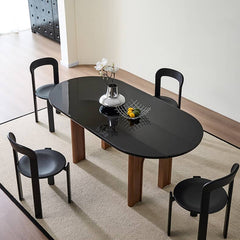 Luxurious Tempered Glass Dining Table with Oak Wood Frame for Dining Room fld-2755