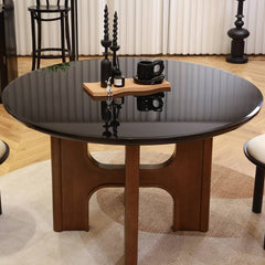 Elegant Oak Wood Dining Table with Tempered Glass Table Top fld-2758