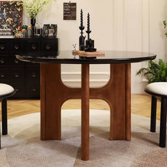 Elegant Oak Wood Dining Table with Tempered Glass Table Top fld-2758