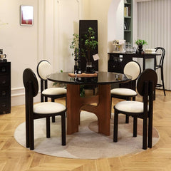 Elegant Oak Wood Dining Table with Tempered Glass Table Top fld-2758
