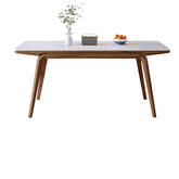 Modern Rectangular Dining Table Sintered Stone Top & Ash Wood Frame for 6 Persons 4 Legs fmbs-009