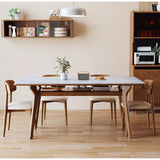 Rectangular Dining Table with Sintered Stone Top & Glass Tier for Storage - Perfect for 6 People 4 Legs fmbs-010