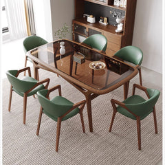 Modern Rectangular Dining Table with Ash Wood Base and Glass Top for 6 fmbs-014