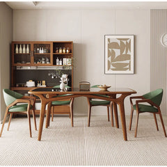 Modern Rectangular Dining Table with Ash Wood Base and Glass Top for 6 fmbs-014