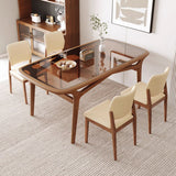 Modern Rectangular Dining Table with Ash Wood Base and Glass Top for 6 fmbs-014