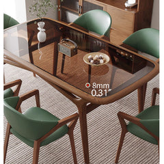 Modern Rectangular Dining Table with Ash Wood Base and Glass Top for 6 fmbs-014