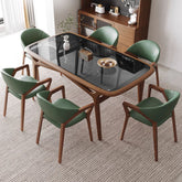 Modern Rectangular Dining Table with Ash Wood Base and Glass Top for 6 fmbs-014