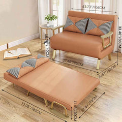 Stylish Leathaire Bed in Khaki Grey with Orange-Green Accents - Modern Comfort & Elegance foltm-1553