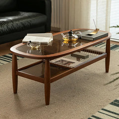 Stylish Cherry Wood & Boxwood Coffee Table with Tempered Glass Top fpmxm-2782