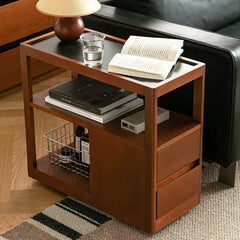 Boxwood Cherry Wood Marble Bedside Cart with Drawers for Elegant Storage fpmxm-2784