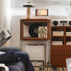 Stylish Boxwood and Glass Cabinet on Wheels - Perfect for Home Organization fpmxm-2792