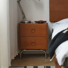 Cherry Wood Nightstand with Glass and Boxwood Accents - Elegant Design for Bedroom Storage fpmxm-2799