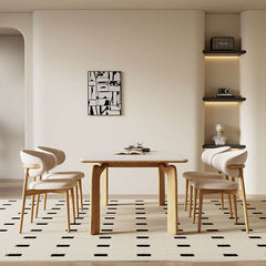 Minimalistic Rectangular Ash Wood Dining Table with Sintered Stone for 6-8 Persons fsm-309