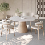 Elegant Natural Wood & Sintered Stone Table - Modern White & Gray Finish with Ash Wood Layers fsm-315