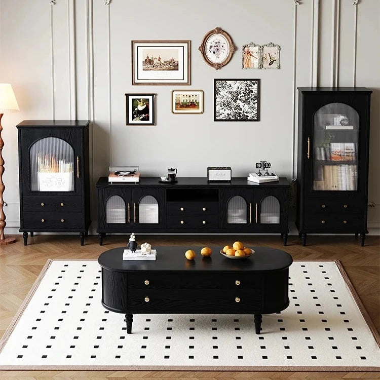 Elegant Black Tempered Glass TV Cabinet - Modern Living Room Furniture with Storage Solutions fvp-4588