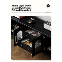 Elegant Black Tempered Glass TV Cabinet - Modern Living Room Furniture with Storage Solutions fvp-4588