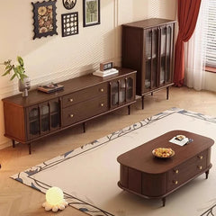 Mid-Century Modern TV Cabinet with Tempered Glass Doors - Stylish Storage Solution for Living Room fvp-4591