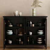 Elegant Glass Cabinet with Sleek Black Finish - Modern Storage Solution for Home Décor fvp-4595