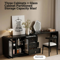Stylish Black Glass-Cabinet with Three Spacious Drawers – Ultimate Storage Solution! fvp-4596