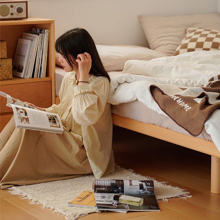 Sleek Beech Wood Bed Frame with Modern Metal Accents for a Stylish Bedroom fxgmz-587 Sleek Beech Wood Bed Frame with Modern Metal Accents for a Stylish Bedroom fxgmz-587