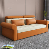 Stylish Multi-Color Techno Fabric Sofa Bed - Orange, Brown, Blue, Green, Black & Gray with Wood Accents fxgz-291