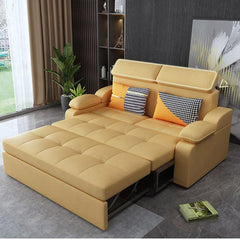 Stylish Multi-Color Sofa Bed: Yellow, Orange, Dark Gray & Off White with Brown Wood Techno Fabric fxgz-292