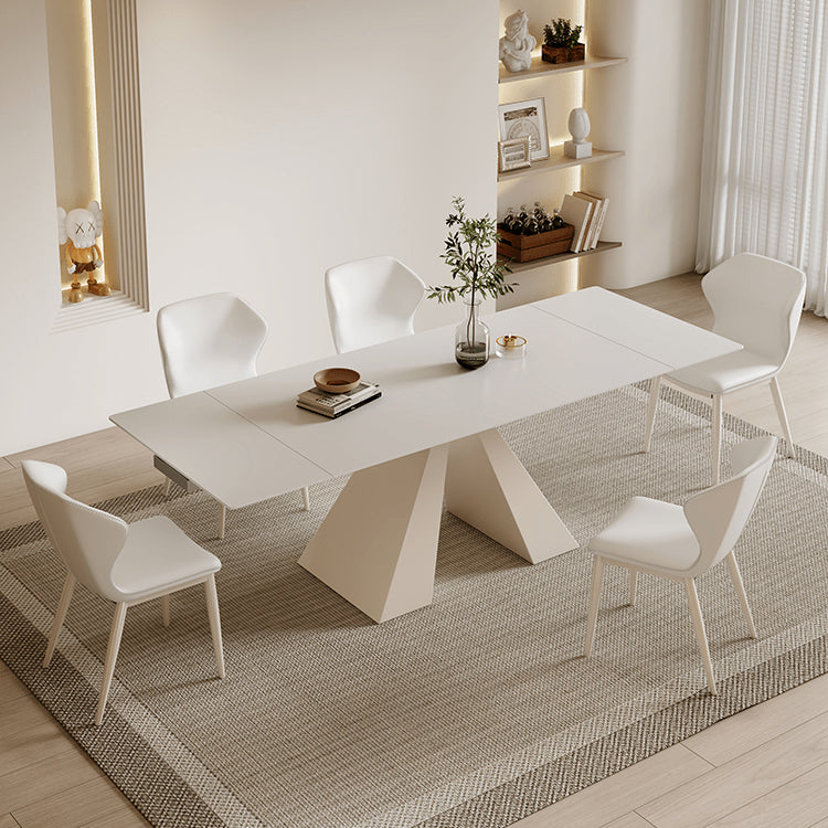 Extendable Dining Table in White Rectangular with Marble Top for 6-8 People fxj-680 Extendable Dining Table in White Rectangular with Marble Top for 6-8 People fxj-680