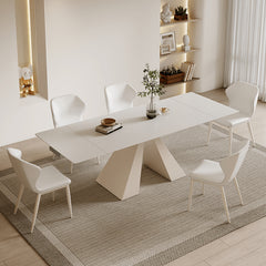 Extendable Dining Table in White Rectangular with Marble Top for 6-8 People fxj-680
