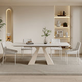 Extendable Dining Table in White Rectangular with Marble Top for 6-8 People fxj-680
