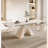 Extendable Dining Table in White Rectangular with Marble Top for 6-8 People fxj-680