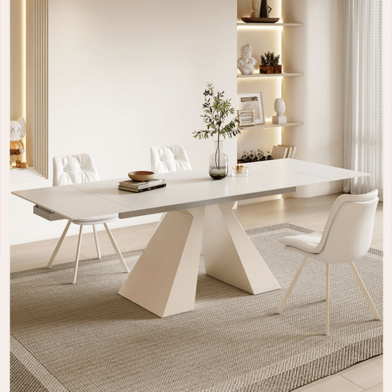 Extendable Dining Table in White Rectangular with Marble Top for 6-8 People fxj-680 Extendable Dining Table in White Rectangular with Marble Top for 6-8 People fxj-680
