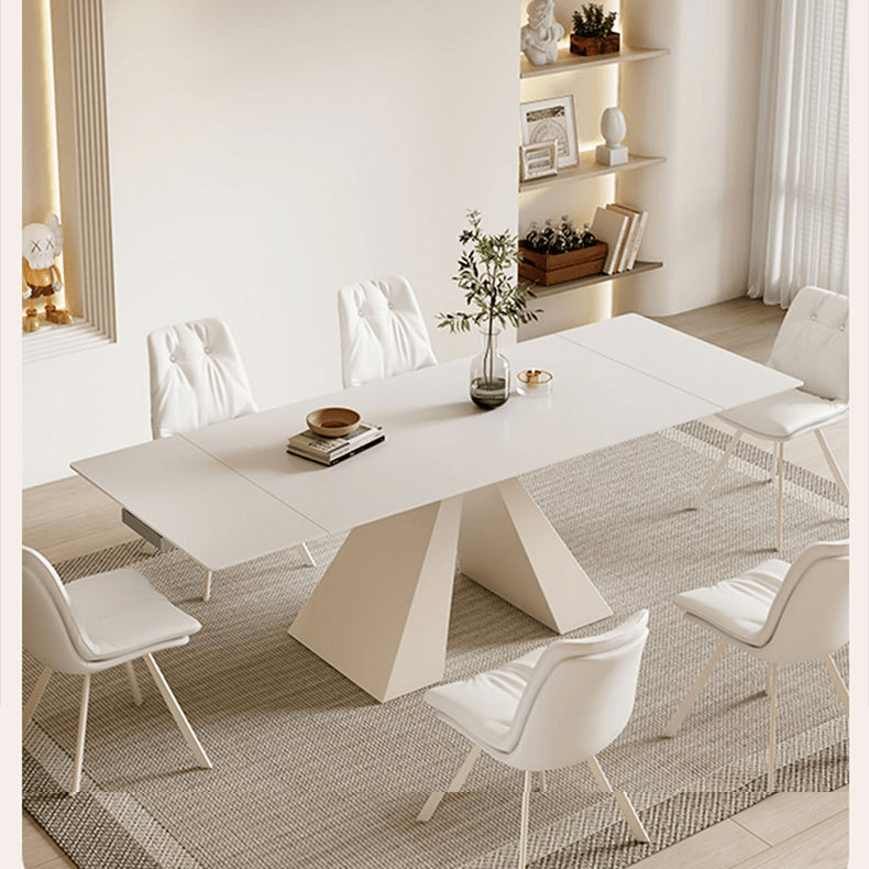 Extendable Dining Table in White Rectangular with Marble Top for 6-8 People fxj-680 Extendable Dining Table in White Rectangular with Marble Top for 6-8 People fxj-680