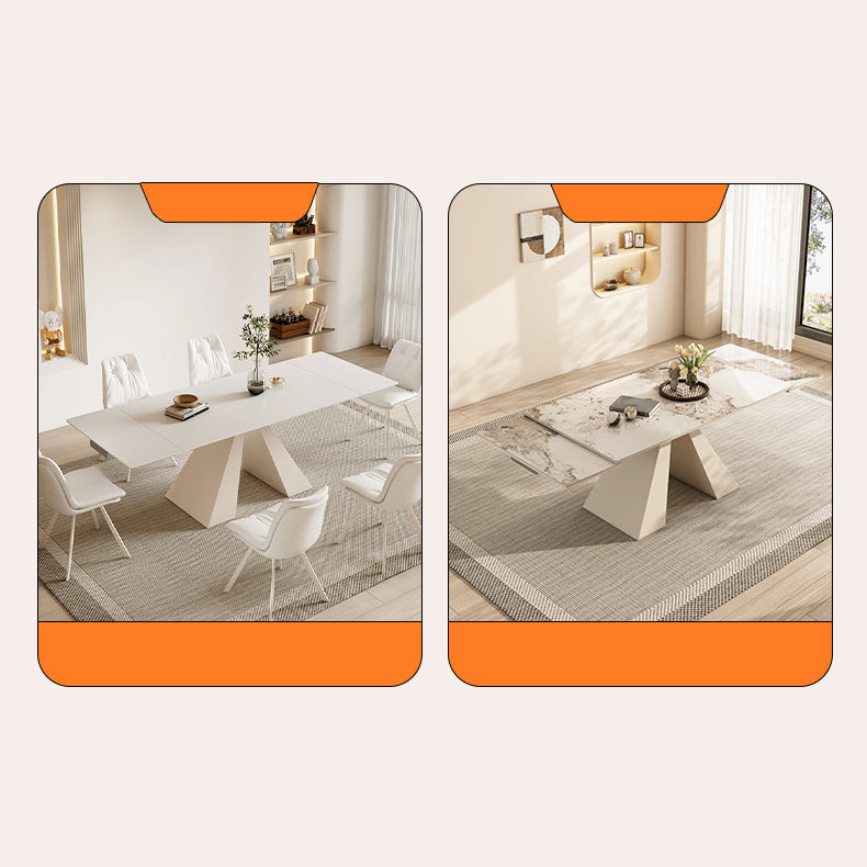 Extendable Dining Table in White Rectangular with Marble Top for 6-8 People fxj-680 Extendable Dining Table in White Rectangular with Marble Top for 6-8 People fxj-680