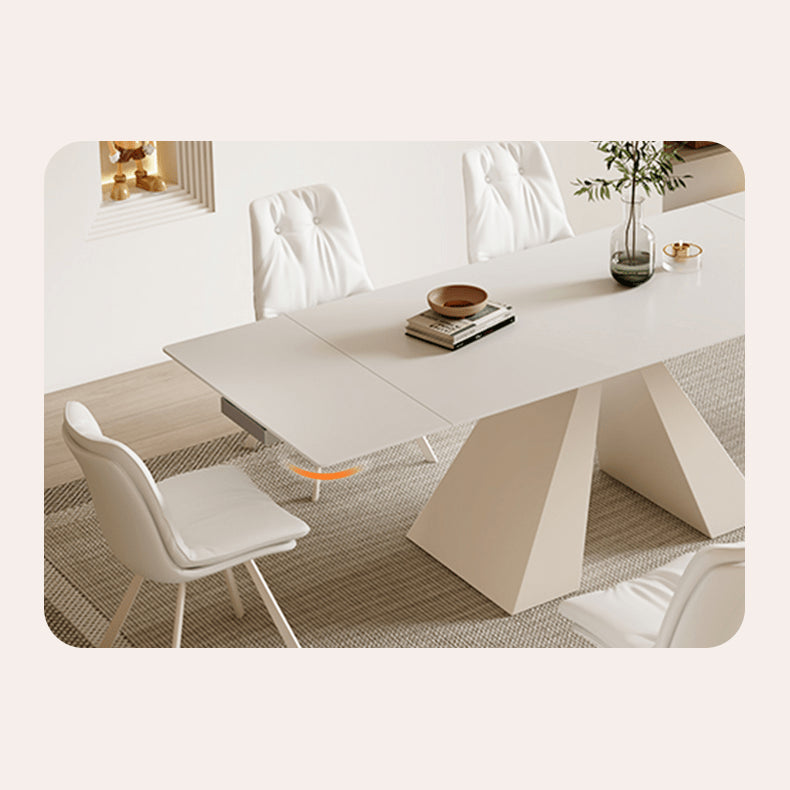 Extendable Dining Table in White Rectangular with Marble Top for 6-8 People fxj-680 Extendable Dining Table in White Rectangular with Marble Top for 6-8 People fxj-680